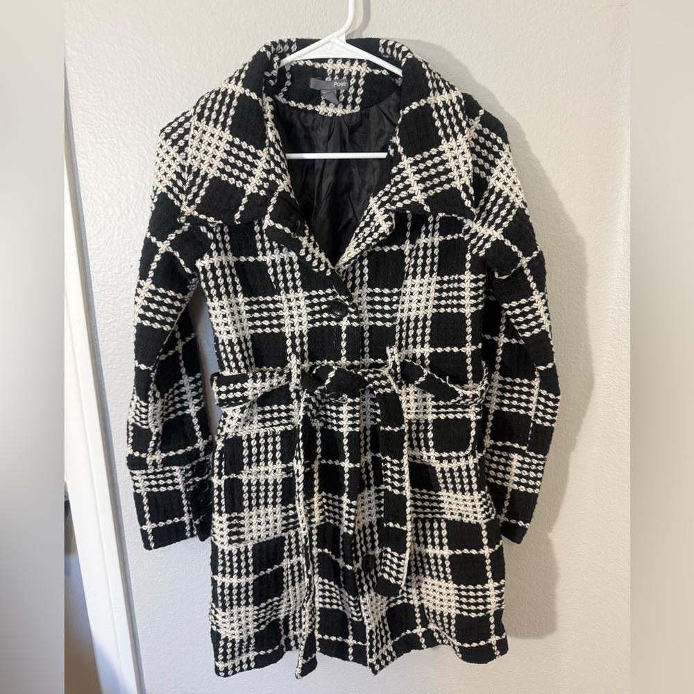 Poetry Black and White Checkered Trench Coat